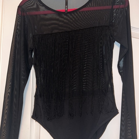Mesh Fringe Top- Black, bodysuit - Picture 10 of 11